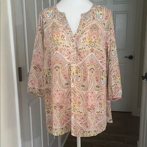 T Tahari Pink Paisley Blouse 1XL plus size